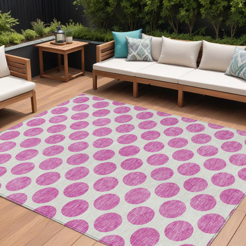10 X 14 Blush And Ivory Polka Dot Washable Indoor Outdoor Area Rug