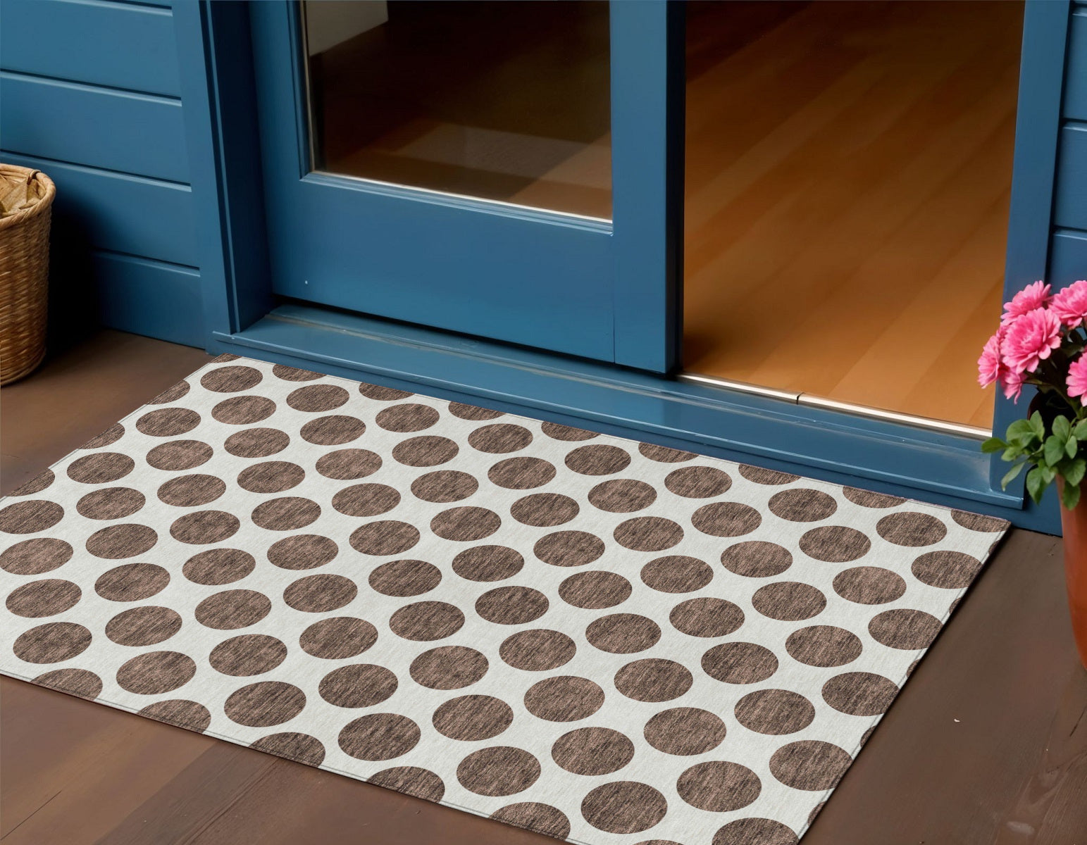 3 X 5 Brown And Ivory Polka Dot Washable Indoor Outdoor Area Rug