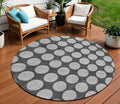 8 Charcoal And Ivory Round Polka Dot Washable Indoor Outdoor Area Rug