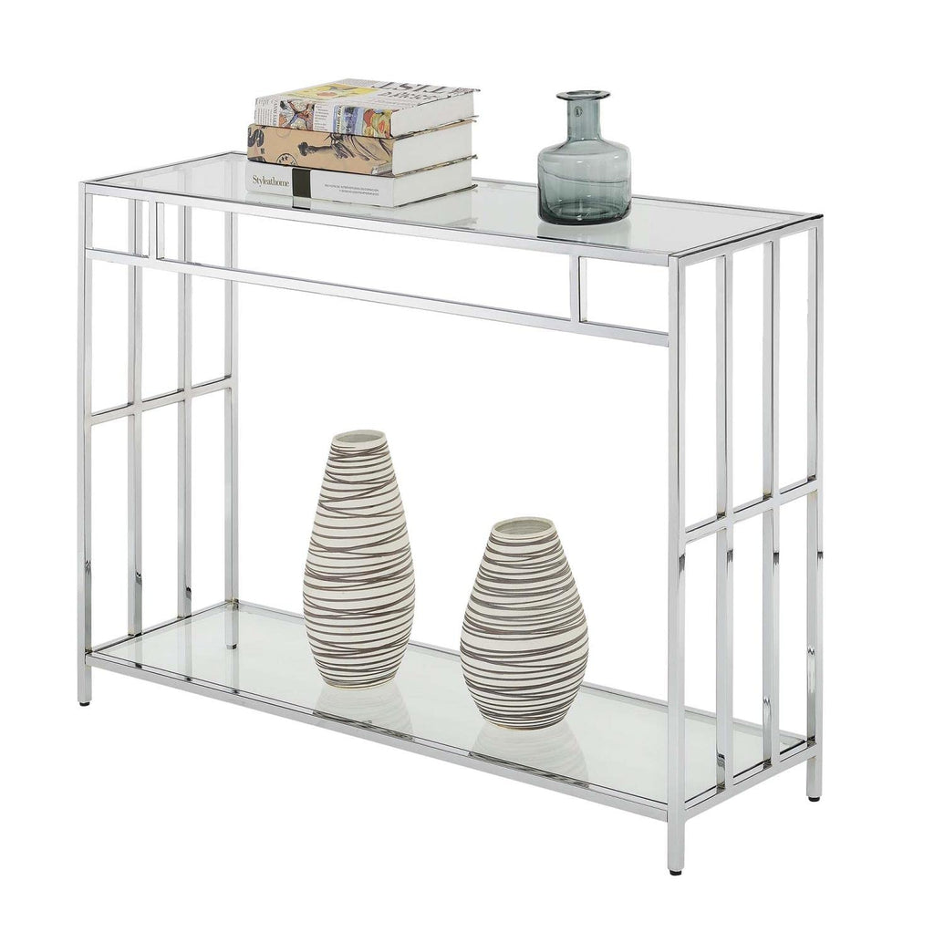 Convenience Concepts Mission Glass Console Table, Clear Glass / Chrome