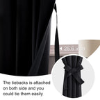 Jiuzhen Blackout Curtains For Bedroom?Thermal Insulated,Noise Reducing Room Darkening Rod Pocket Curtains For Living Room, Set Of 2 Panels With Tiebacks, 42 X 63 Inch Long, Black