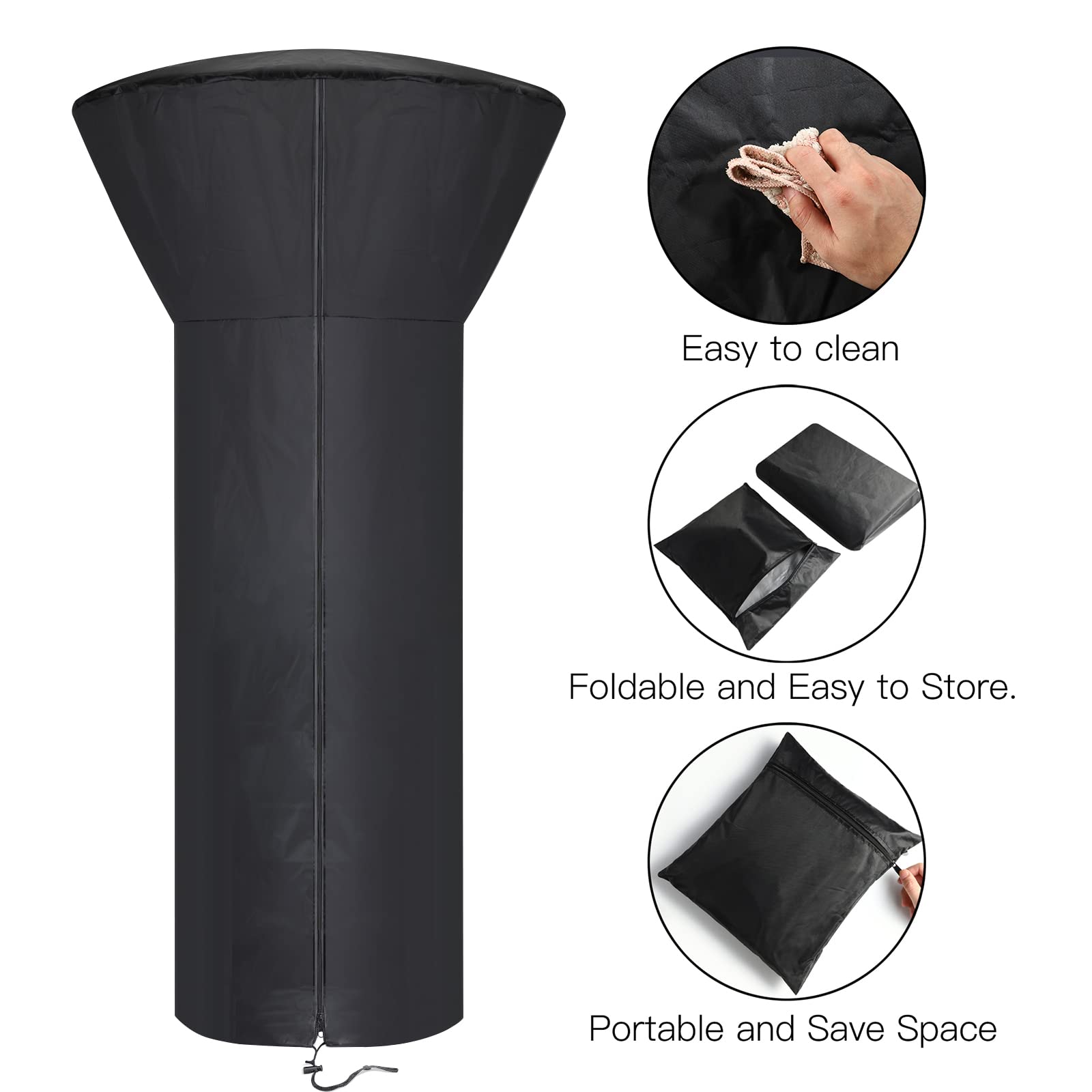 Patio Tabletop Heater Covers With Zipper And Storage Bag,Waterproof,Dustproof,Wind-Resistant,Sunlight-Resistant,Snow-Resistant,Black,38'' Height X 24' Dome X 14.5' Base