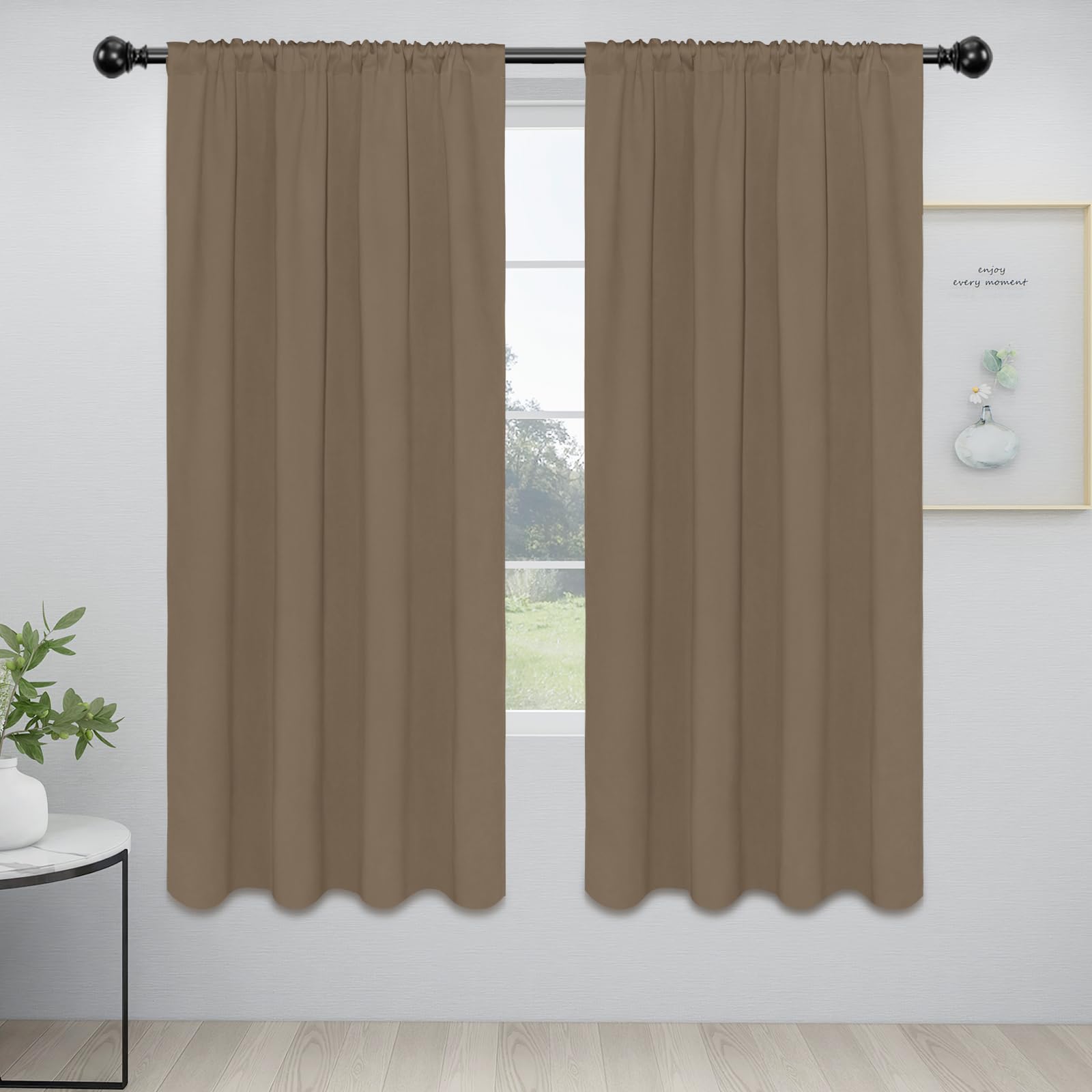 Easy-Going Rod Pocket Blackout Curtains For Bedroom, Room Darkening Window Curtains For Living Room, Thermal Insulated Noise Reduction Solid Window Drapes, 2 Panels(42X72 In, Camel)