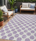 5 X 8 Lavender And Ivory Polka Dot Washable Indoor Outdoor Area Rug