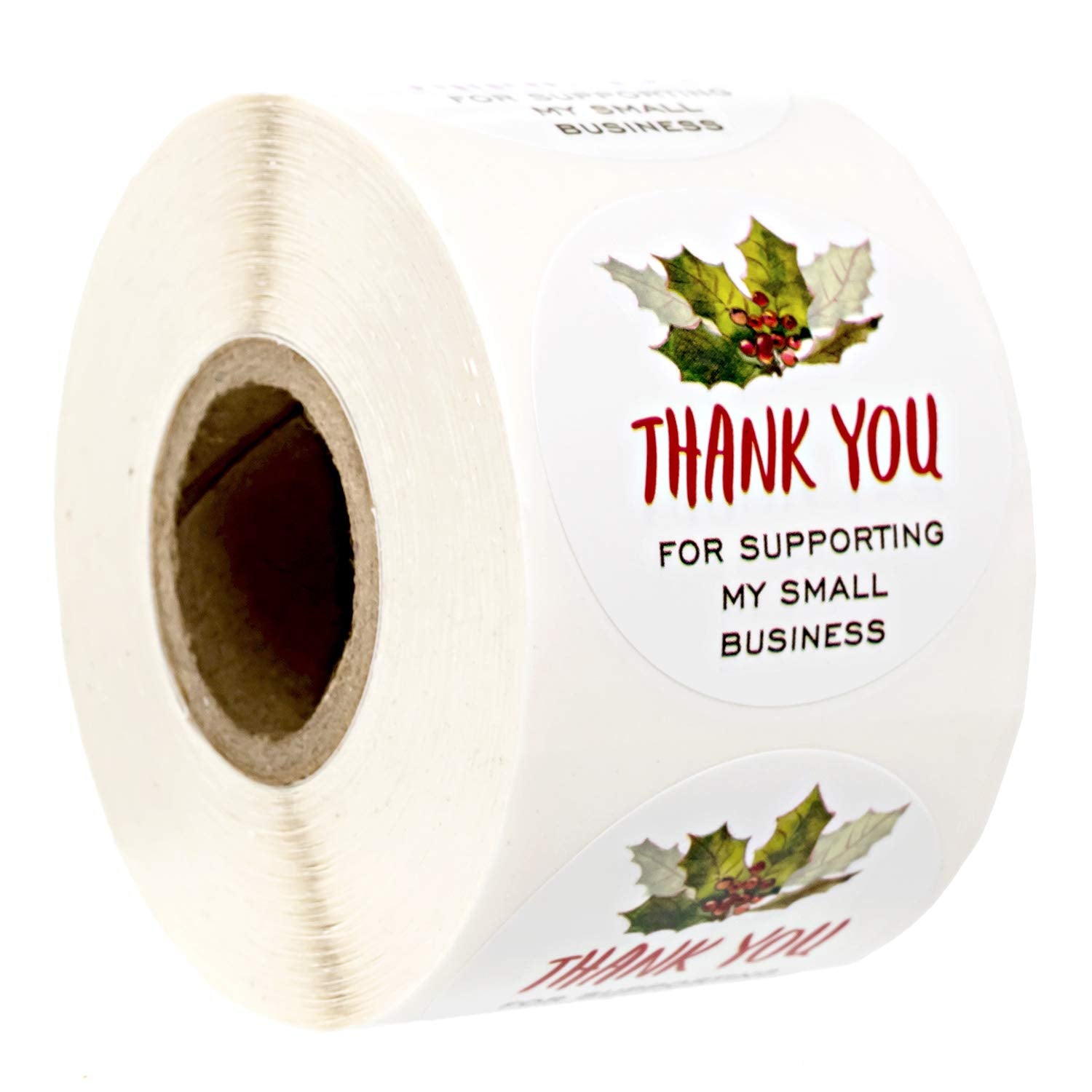 Watercolor Holly Thank You For Supporting My Small Business Stickers / 500 1.5' Christmas Business Labels