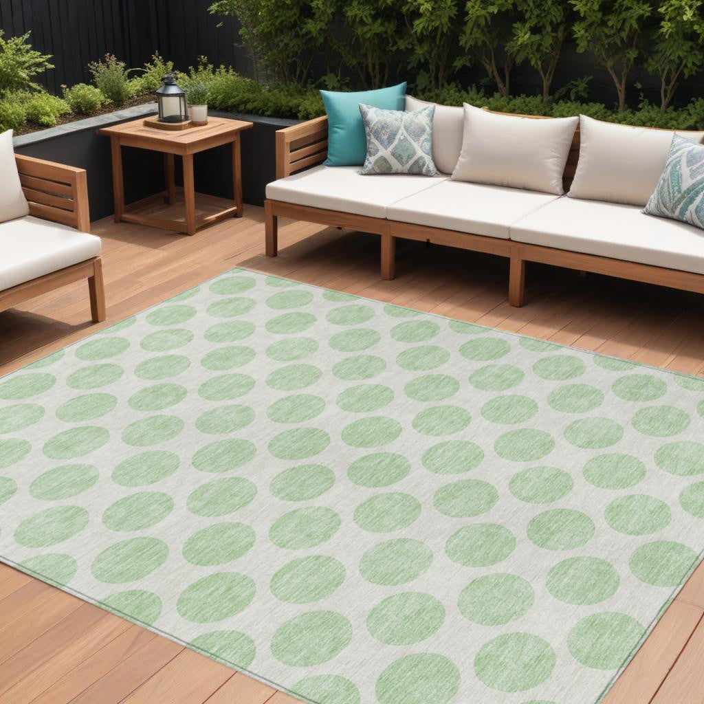 9 X 12 Mint Green And Ivory Polka Dot Washable Indoor Outdoor Area Rug