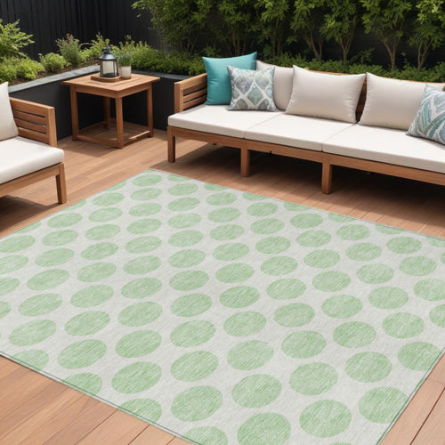 10 X 14 Mint Green And Ivory Polka Dot Washable Indoor Outdoor Area Rug