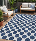 5 X 8 Navy Blue And Ivory Polka Dot Washable Indoor Outdoor Area Rug