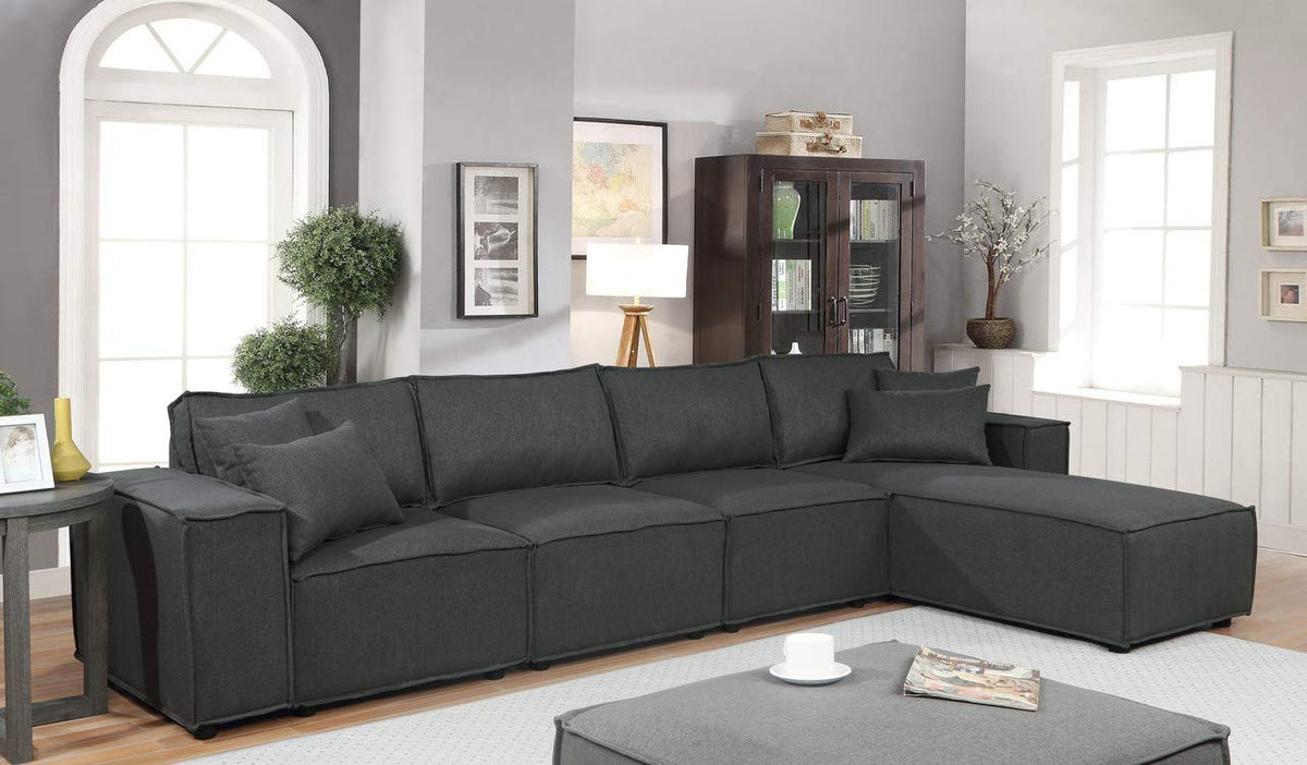 Lilola Home Ermont Sofa with Reversible Chaise in Dark Gray Linen
