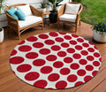 8 Red And Ivory Round Polka Dot Washable Indoor Outdoor Area Rug