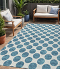 5 X 8 Teal Blue And Ivory Polka Dot Washable Indoor Outdoor Area Rug