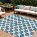 9 X 12 Teal Blue And Ivory Polka Dot Washable Indoor Outdoor Area Rug