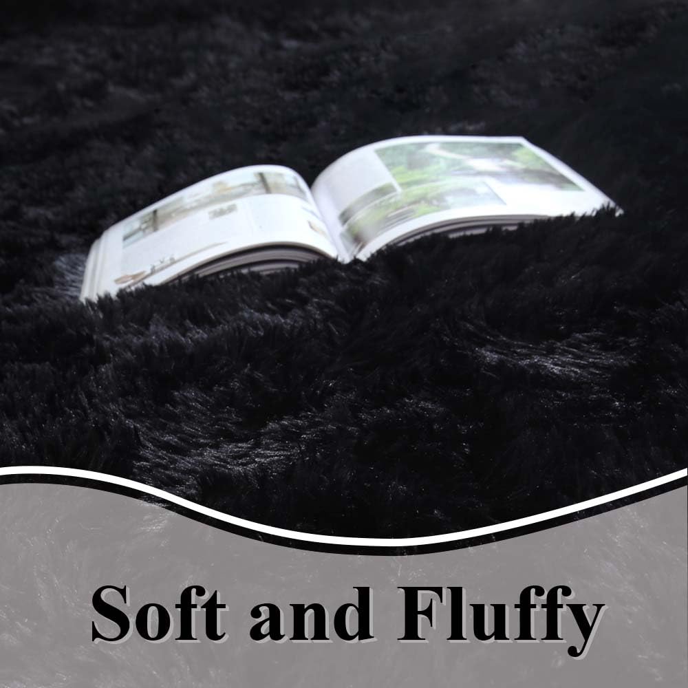 Kchowua 6X9 Rug For Living Room Black Rugs For Bedroom Soft Shag Large Area Fluffy Rugs Plush Machine Washable Rug For College D