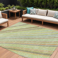 10 X 14 Sage Brown And Sky Blue Striped Washable Indoor Outdoor Area Rug