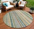 8 Beige Gold And Sage Round Striped Washable Indoor Outdoor Area Rug