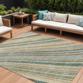 8 X 10 Beige Gold And Sage Striped Washable Indoor Outdoor Area Rug