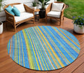 8 Denim Blue Sky Blue And Gold Round Striped Washable Indoor Outdoor Area Rug