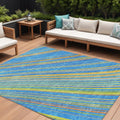 8 X 10 Denim Blue Sky Blue And Gold Striped Washable Indoor Outdoor Area Rug