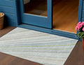 3 X 5 Ivory Blue And Green Striped Washable Indoor Outdoor Area Rug
