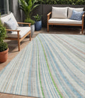 5 X 8 Ivory Blue And Green Striped Washable Indoor Outdoor Area Rug