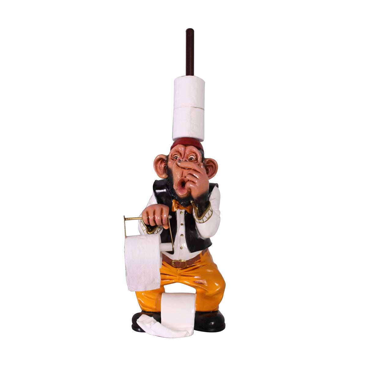 Afd Home Monkey Toilet-Paper Holder Stand, Bathroom Decor, 10 Inches X 11 Inches X 25 Inches