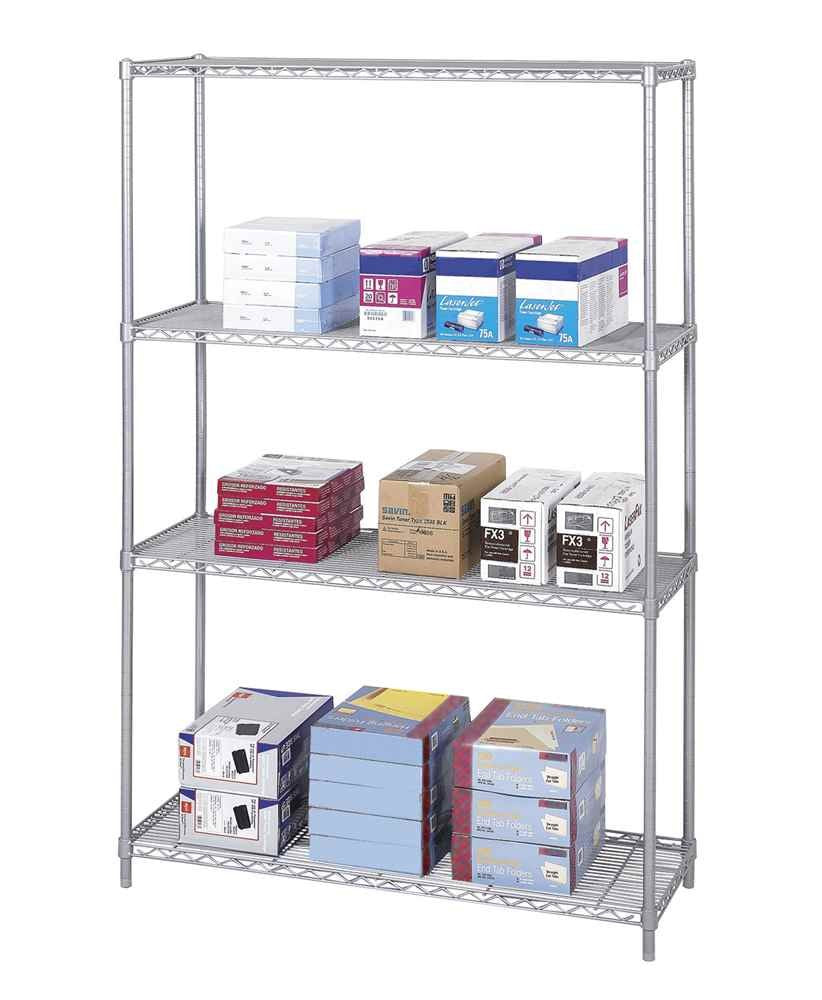 Safco Products Industrial Wire Shelving Starter Unit 48&quot; W x 18&quot; D x 72&quot; H (Add-On Unit and Extra Shelf Pack Sold Separately), Metallic Gray