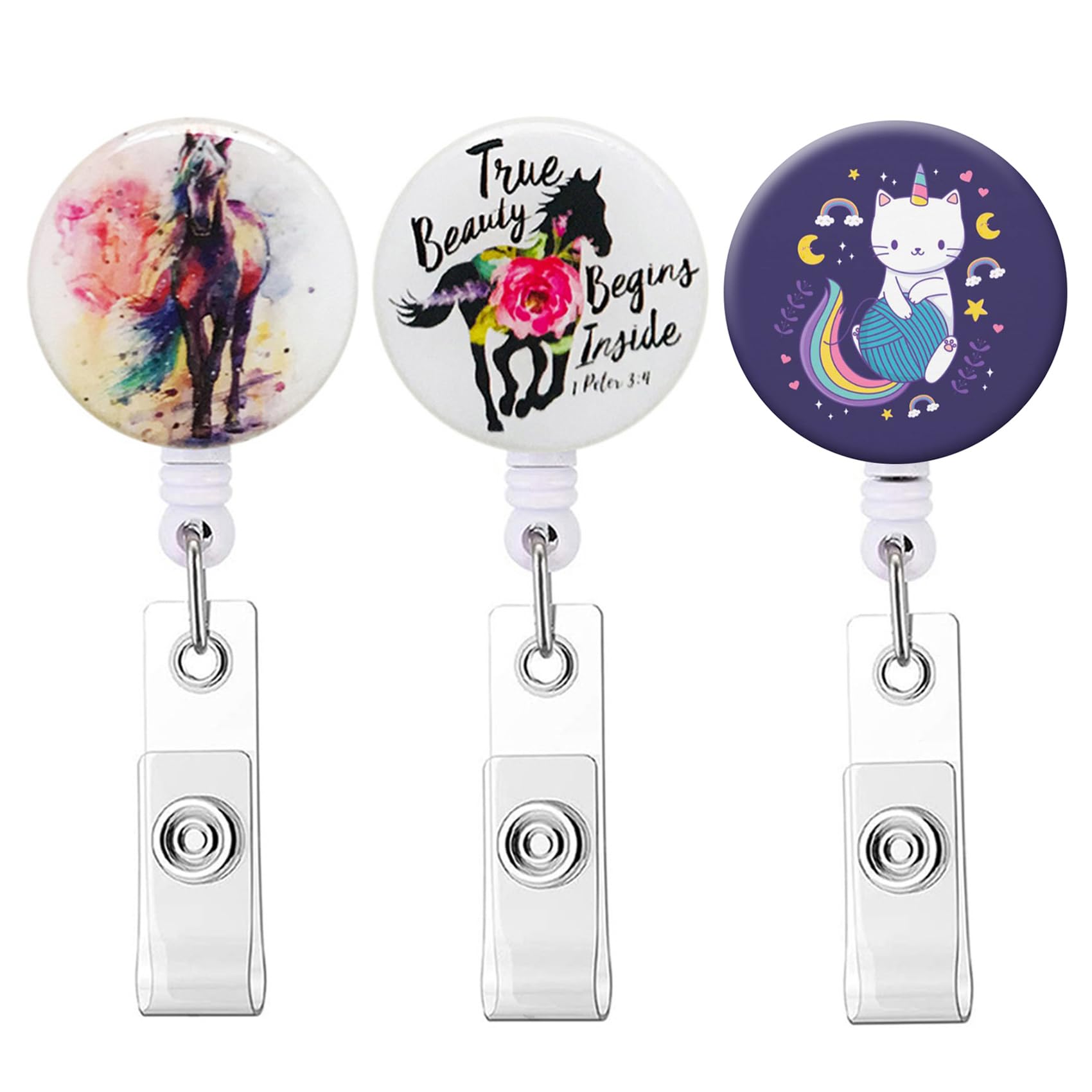 Retractable Badge Holder, Nursing Badge Reel With Alligator Clip,Cute Badge Clip On Id Card Holders (Cute Horse)