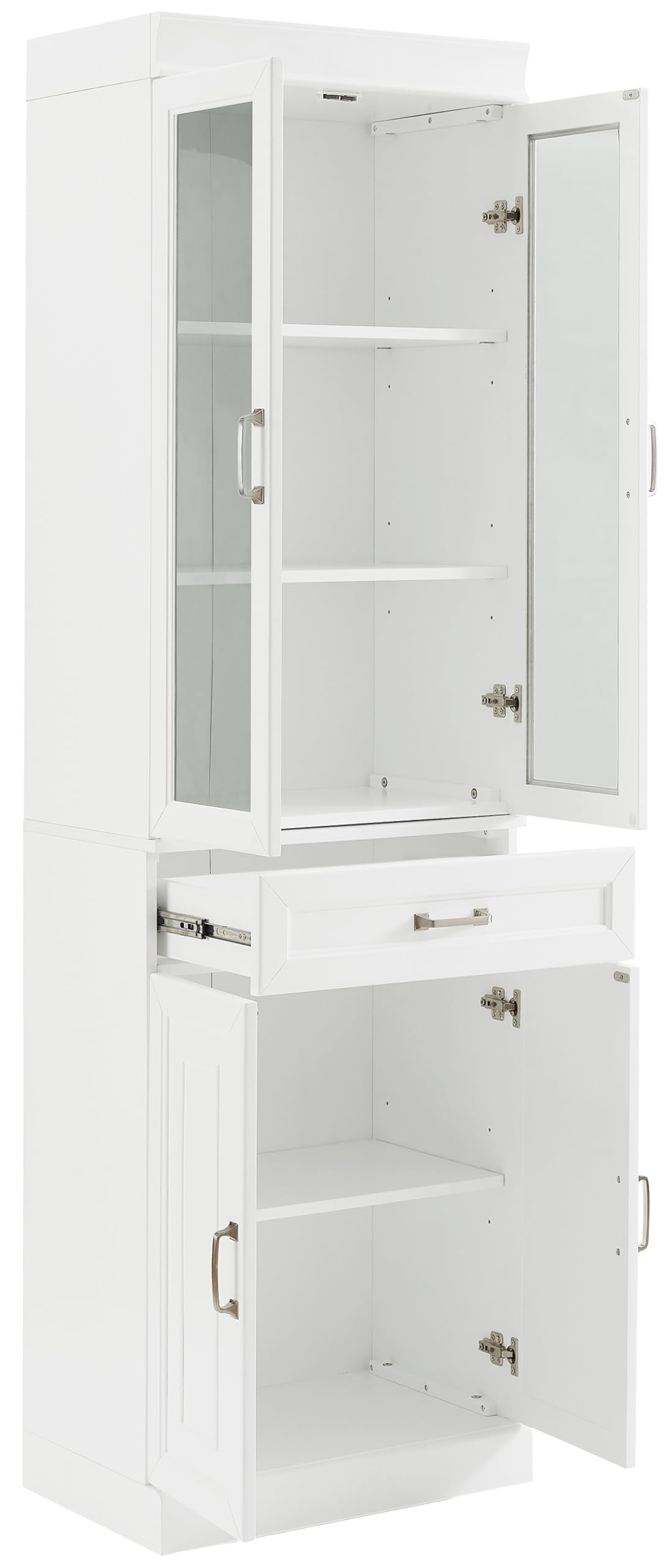 Crosley Furniture Stanton Glass Door Pantry Storage Cabinet with Shelves, Kitchen, Dining, or Laundry Room, White