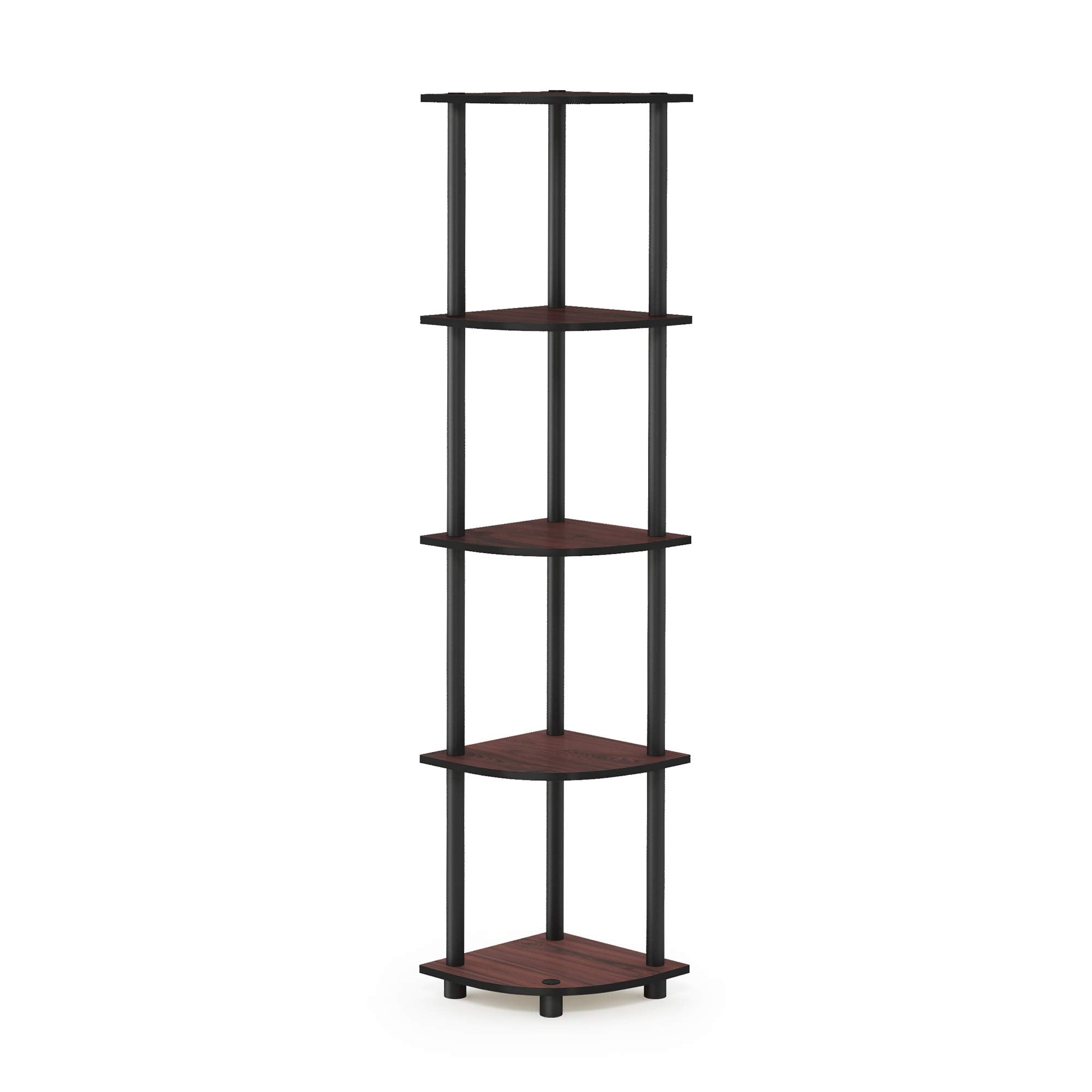 Furinno Turn-N-Tube 5 Tier Corner Display Rack Multipurpose Shelving Unit, 1-Pack, Dark Cherry/Black