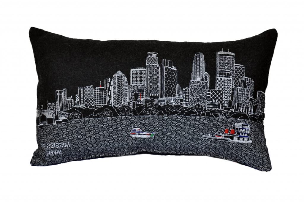 HomeRoots Grey 24' Black Minneapolis Nighttime Skyline Lumbar Decorative Pillow