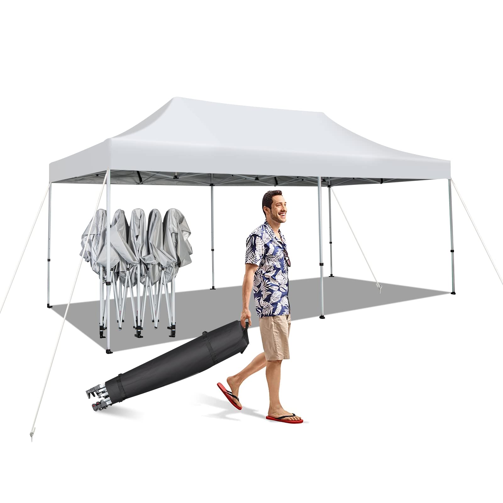 Tangkula 10X20 Ft Pop Up Canopy, Upf 50+ Easy Setup Instant Canopy Tent With Wheeled Carrying Bag, 8 Stakes, 4 Ropes, Outdoor Co