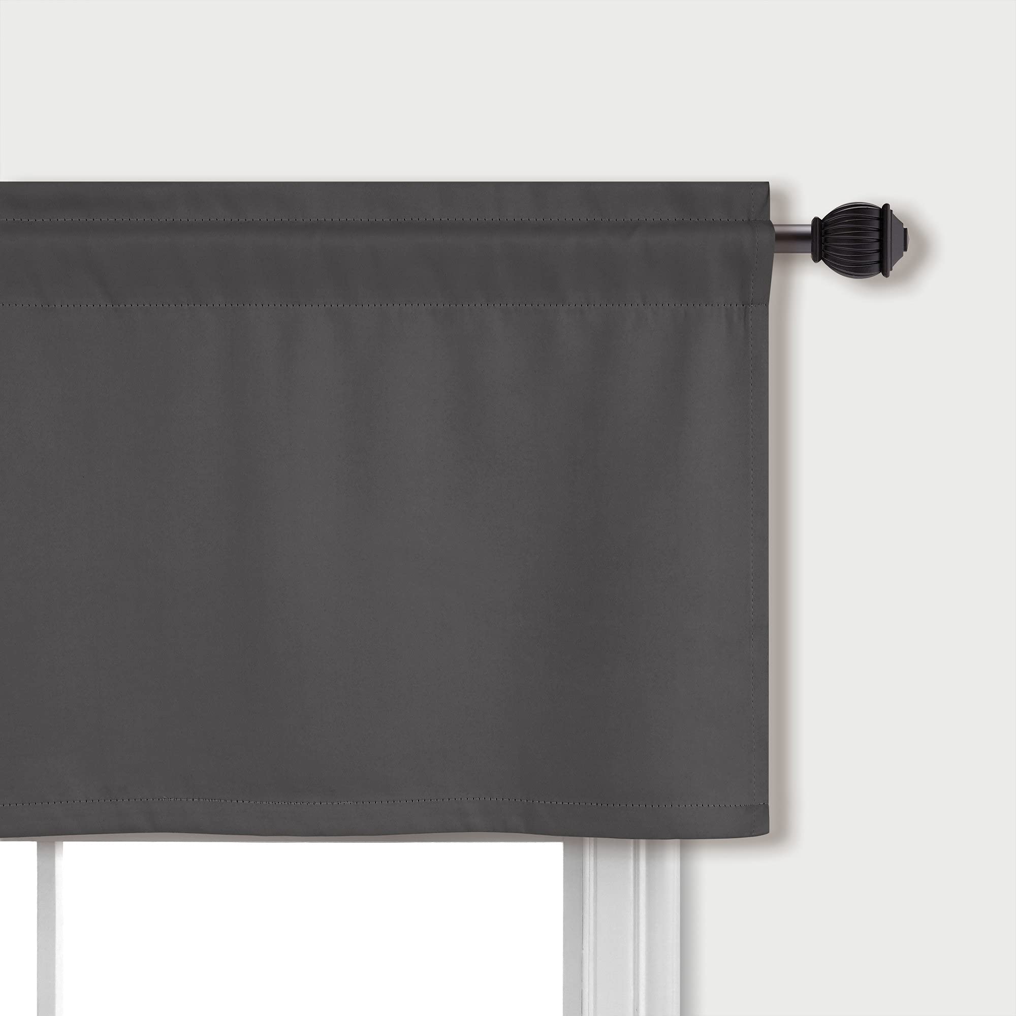 Mrs.Naturall Dark Grey Valance Curtains For Kitchen Window Set Of 2 Pack Blackout Room Darkening Gray Valances For Bathroom Base