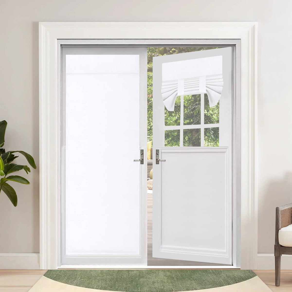 Outdoorlines Blackout French Door Curtains, Privacy Thermal Insulated Tie Up Glass Shades, Easy To Install Tricia Window Drapes, Front Door Curtain, W26 X L80 Inch, White, 1 Panel