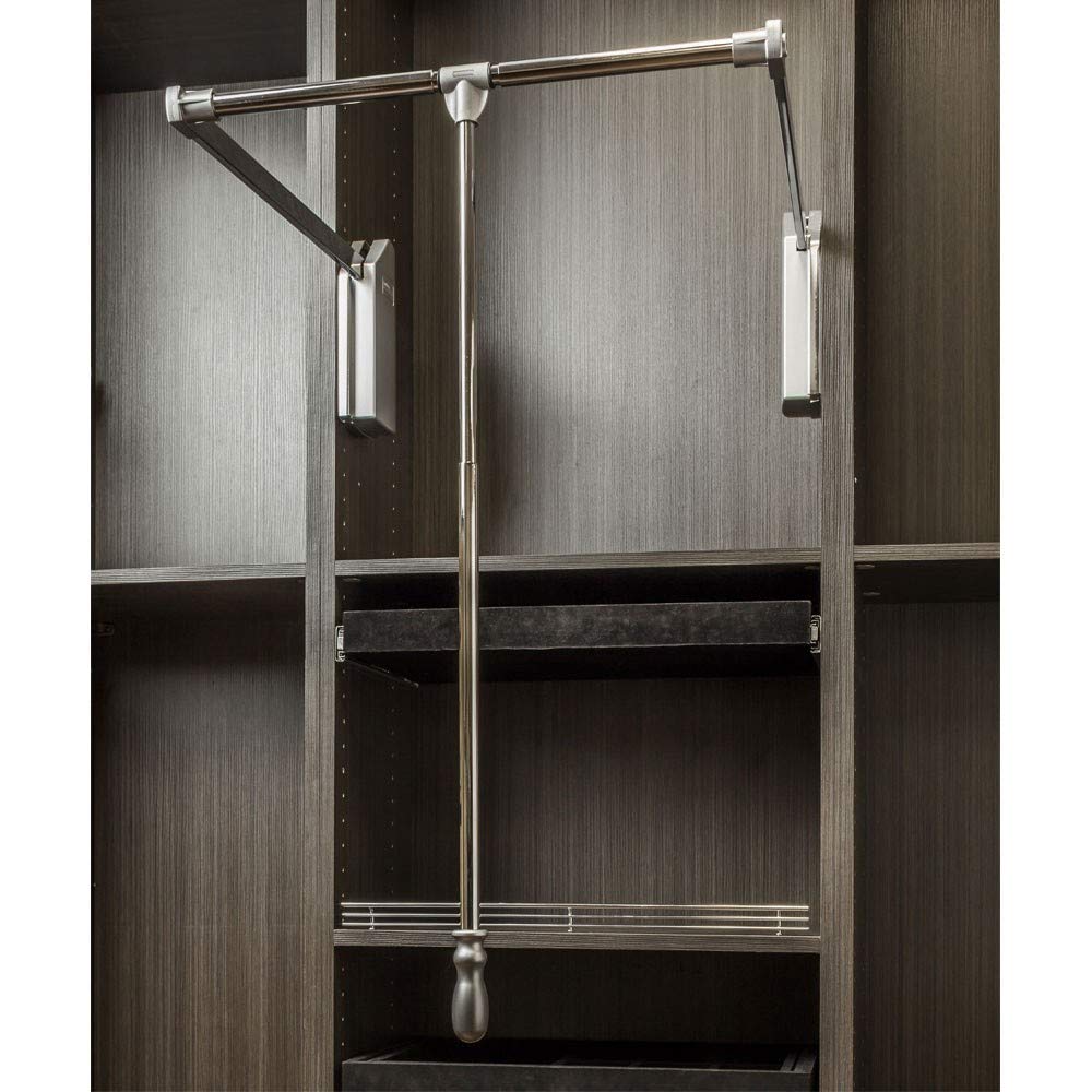 SoftClose Wardrobe Lift Polished Chrome Expanding Heavy duty steel Tubing with Silver Plastic Housing, 45 lb Weight Rating (For