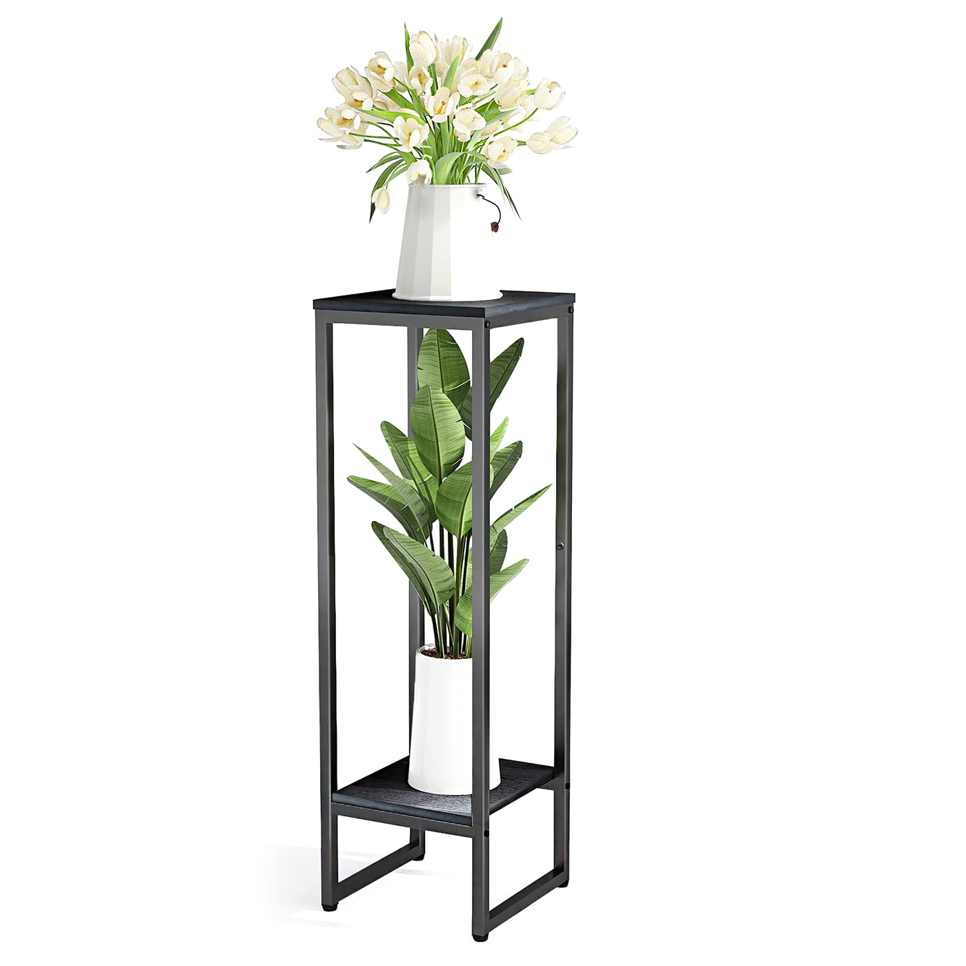 Jo.Devivre 37.4'Tall Plant Stands Indoor, Metal Single Plant Stand Holder For Indoor Plants,2 Tier Modern Corner Flower Pots Sh