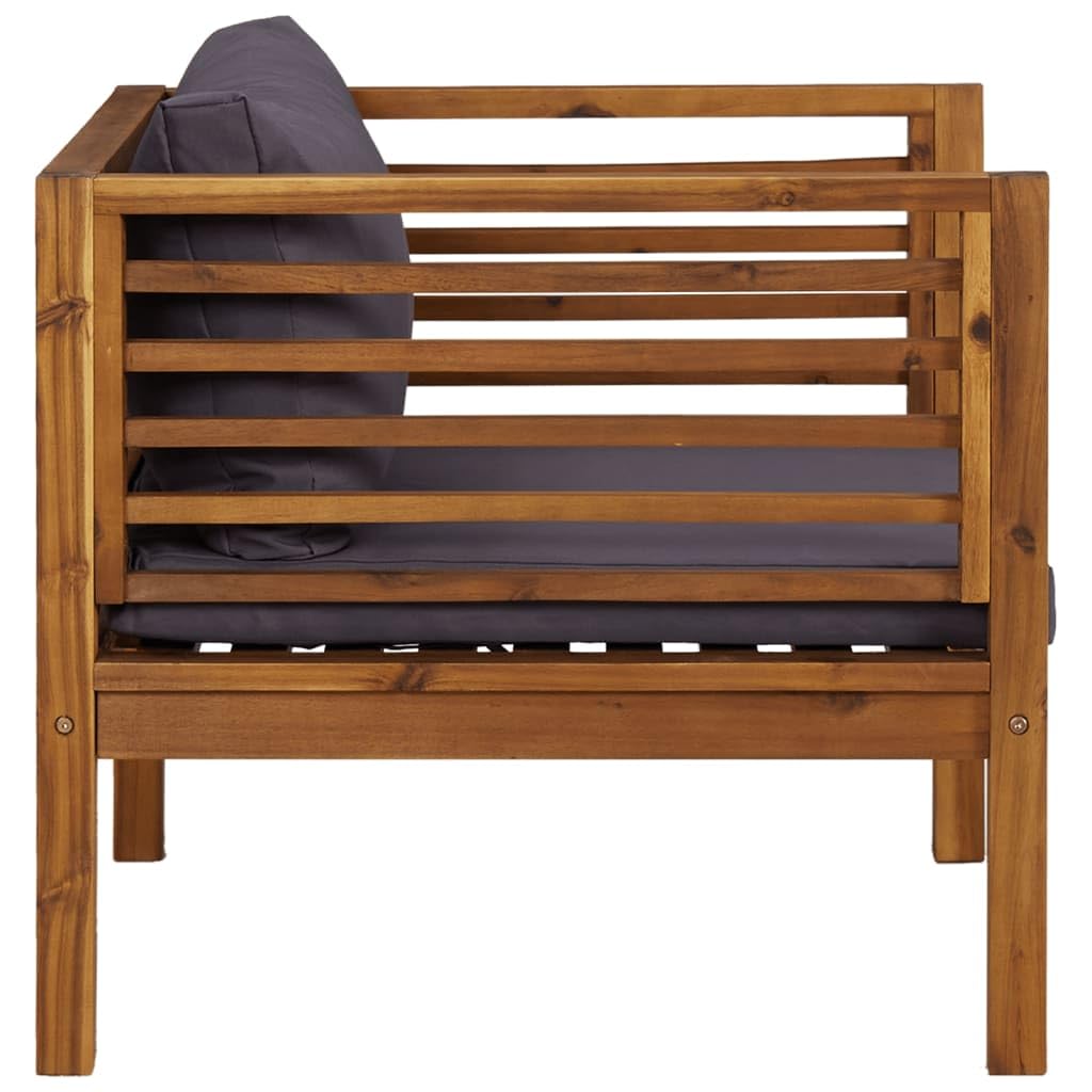 vidaXL Solid Acacia Wood Outdoor Patio Chair with Dark Gray Cushions, Weather Resistant, Easy to Assemble, Ideal for Deck, Balcony
