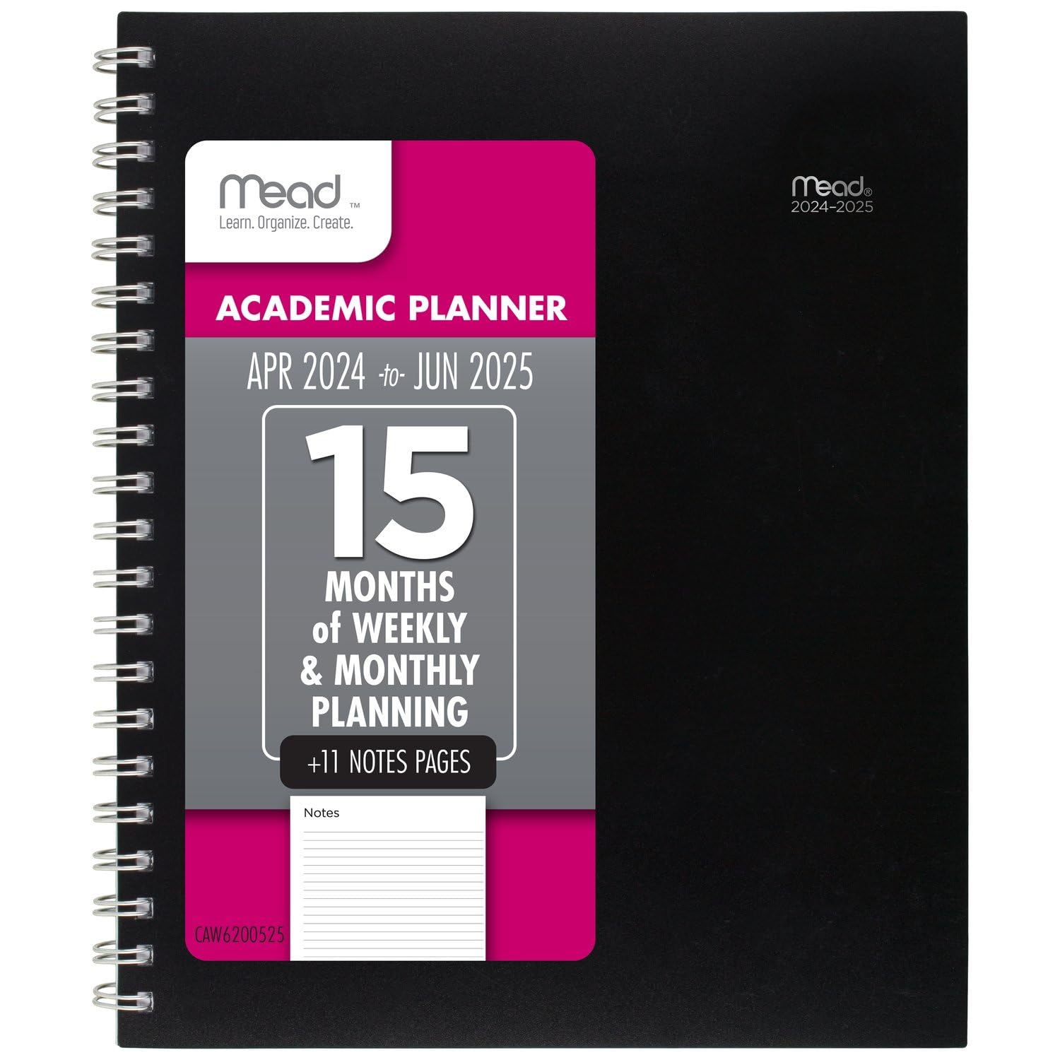 Mead Planner 2024-2025 Academic, Weekly & Monthly, 8 1/2' X 11', Large, Basic, Black (Caw62005)