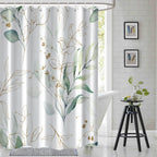 Ruelvth Sage Green Eucalyptus Shower Curtain, Spring Plant Leaves Shower Curtain Waterproof Fabric Watercolor Green and Gold Sho