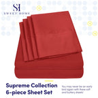 Sweet Home Collection 6 Piece 1500 Supreme Collection Brushed Microfiber Deep Pocket Sheet Set-2 Extra Pillow Cases, Great Value, Rv Short Queen, Samba Red