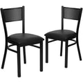2 Pk. HERCULES Series Black Grid Back Metal Restaurant Chair - Black Vinyl Seat