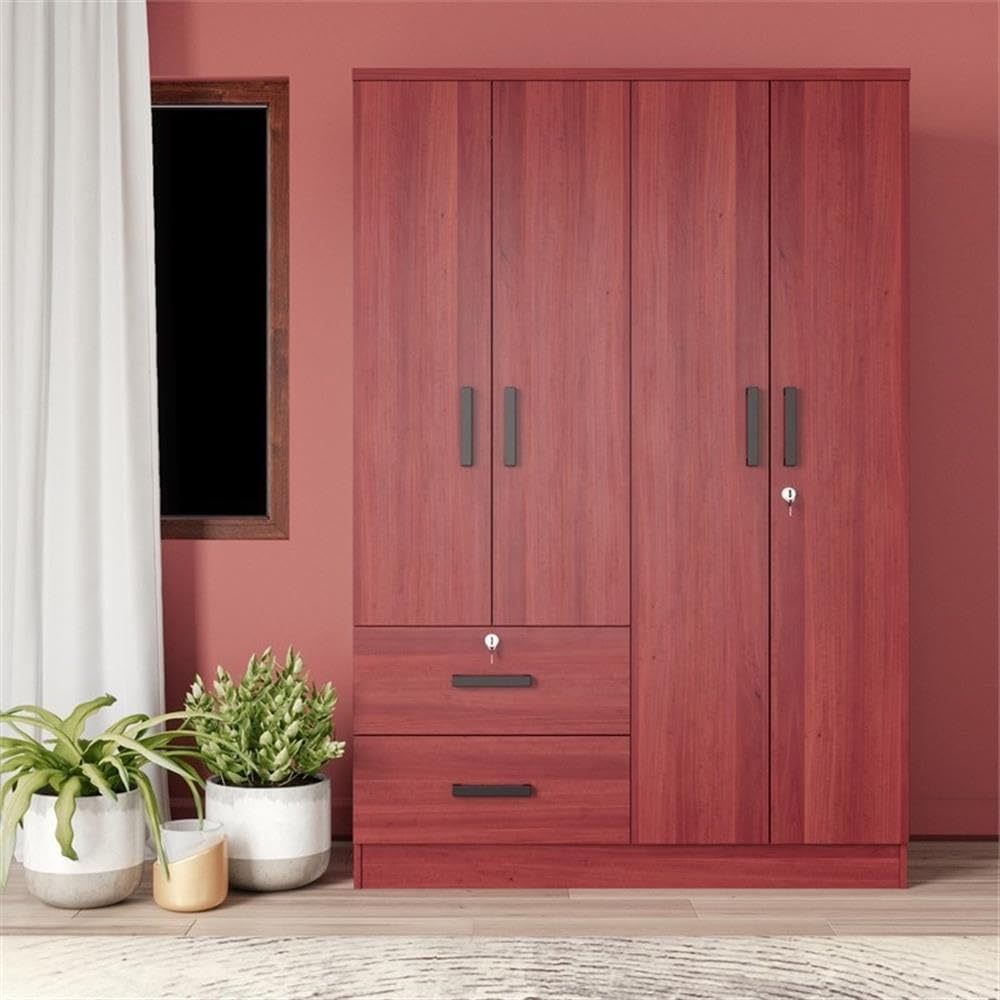 Better Home Products Luna Modern Wood 4 Doors 2 Drawers Armoire in Mahogany