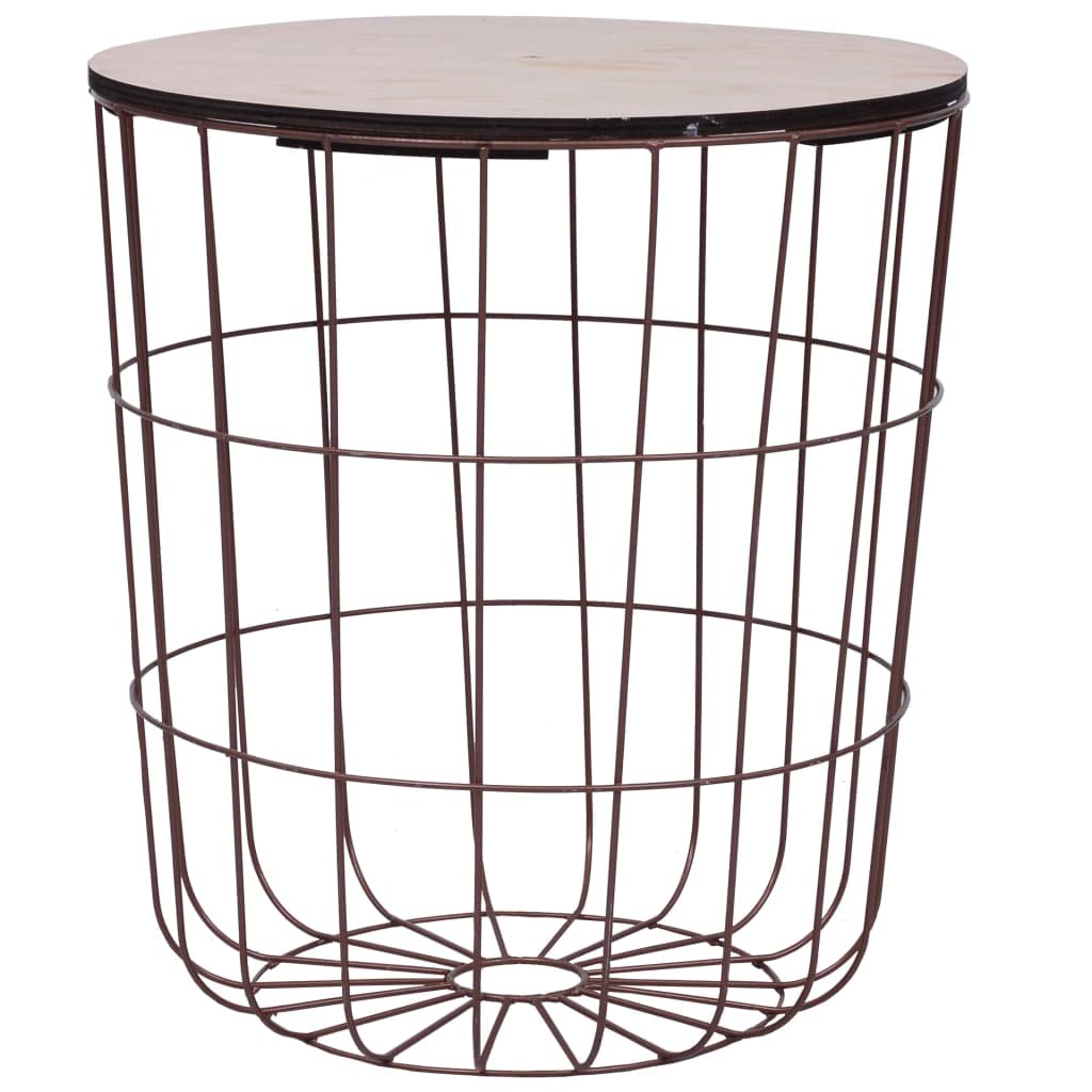 vidaXL Scandinavian Round Coffee Table with Removable Top, Dual-Function as Side Table and Storage Basket, Made from MDF and Metal, Brown Copper Finish, Dimension - Diameter: 15.6&quot; Height: 16.7&quot;