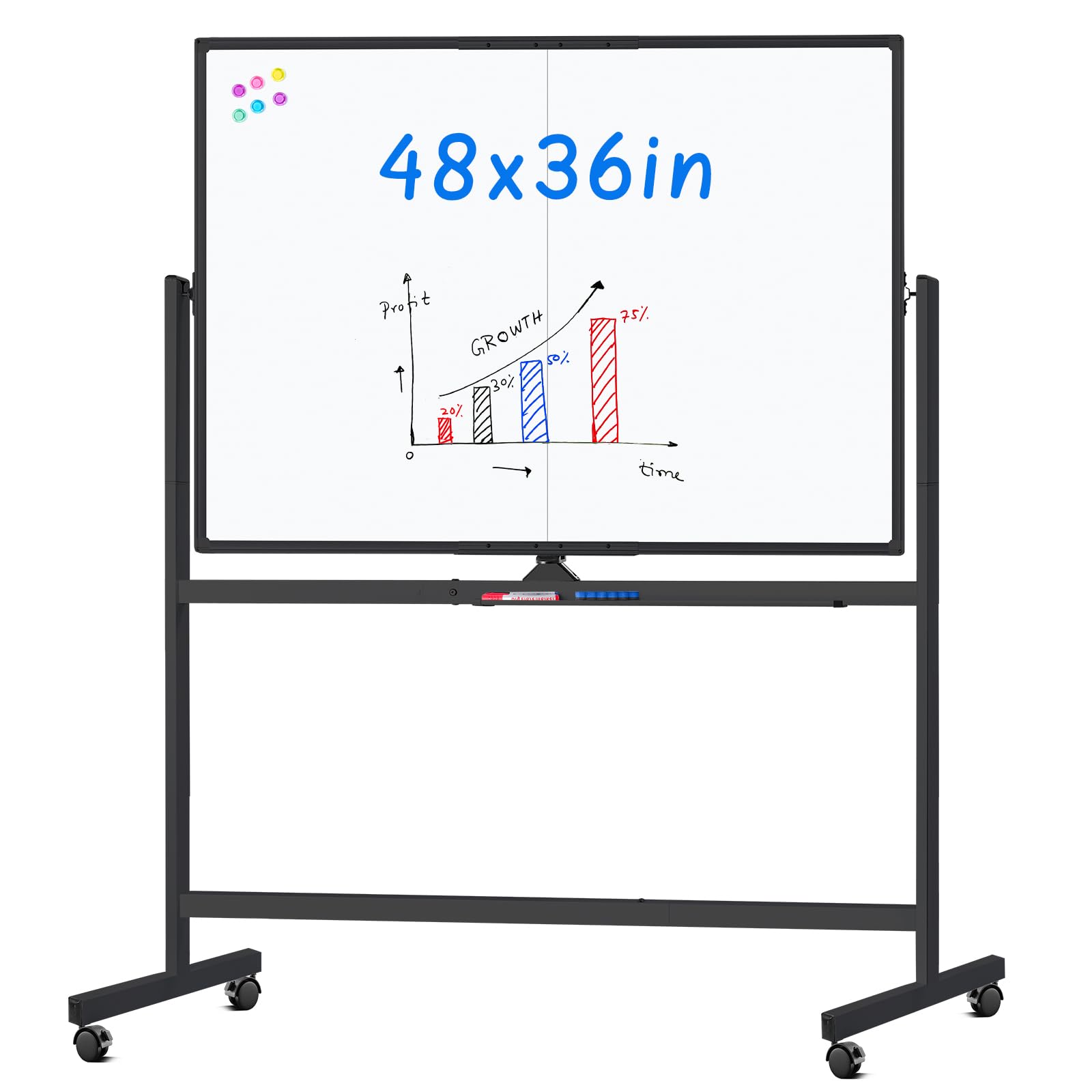 Maxtek Rolling Whiteboard, 48X36 Large Magnetic White Board With Stands, Big Double-Sided White Board Dry Erase On Wheels For Ho