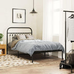 vidaXL Metal Bed Frame with Headboard - Single Bed 39.4" x 78.7" Steel Frame, Extra Storage Space, Black, Bedroom Decor