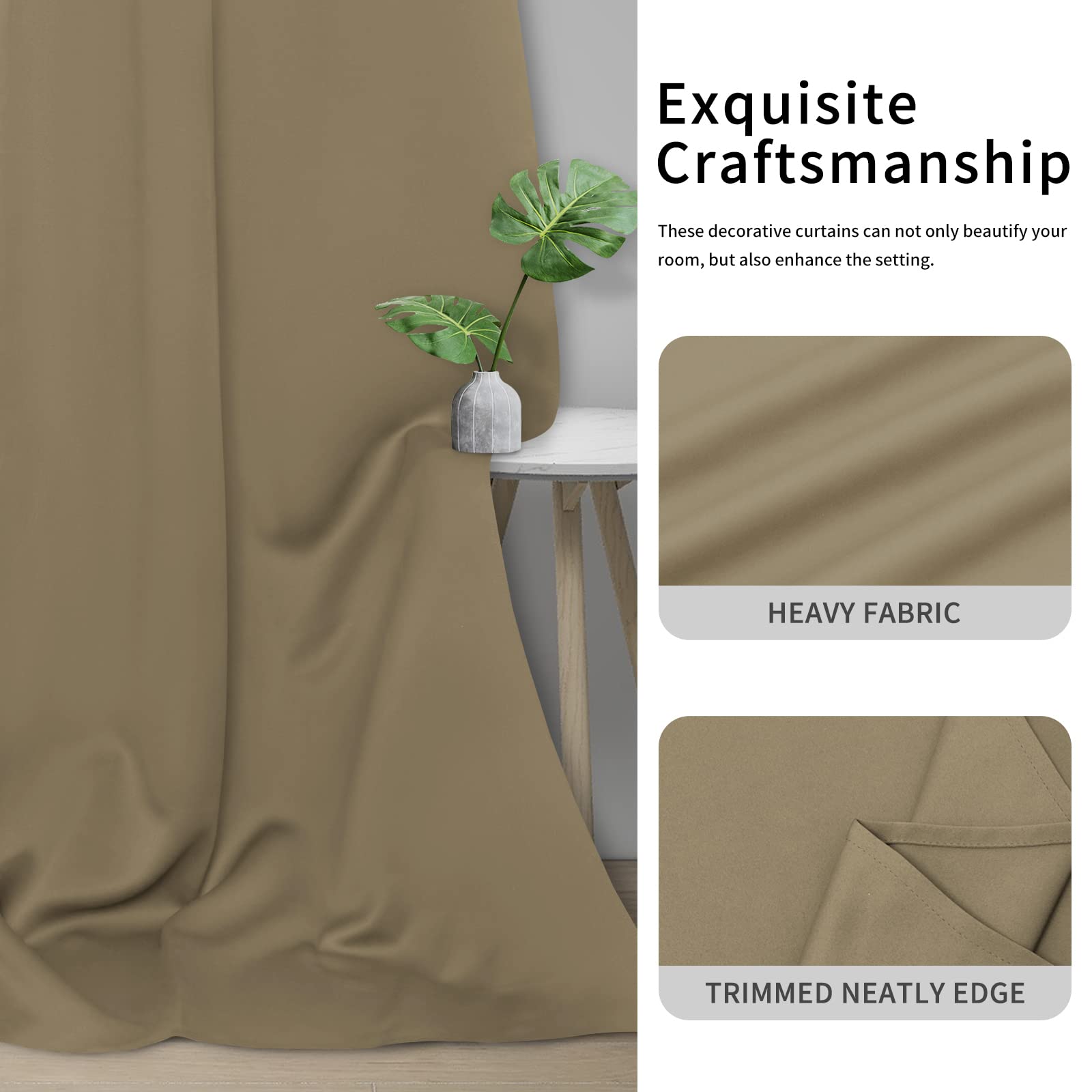 Easy-Going Blackout Curtains For Bedroom, Solid Thermal Insulated Grommet And Noise Reduction Window Drapes, Room Darkening Curtains For Living Room, 2 Panels(46X84 In, Tan)