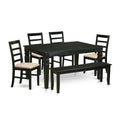 East West Furniture WEPF6D-BLK-C 6 Piece Dining Set Contains a Rectangle Dining Table with Butterfly Leaf and 4 Linen Fabric Upholstered Chairs with a Bench, 42x60 Inch, Black