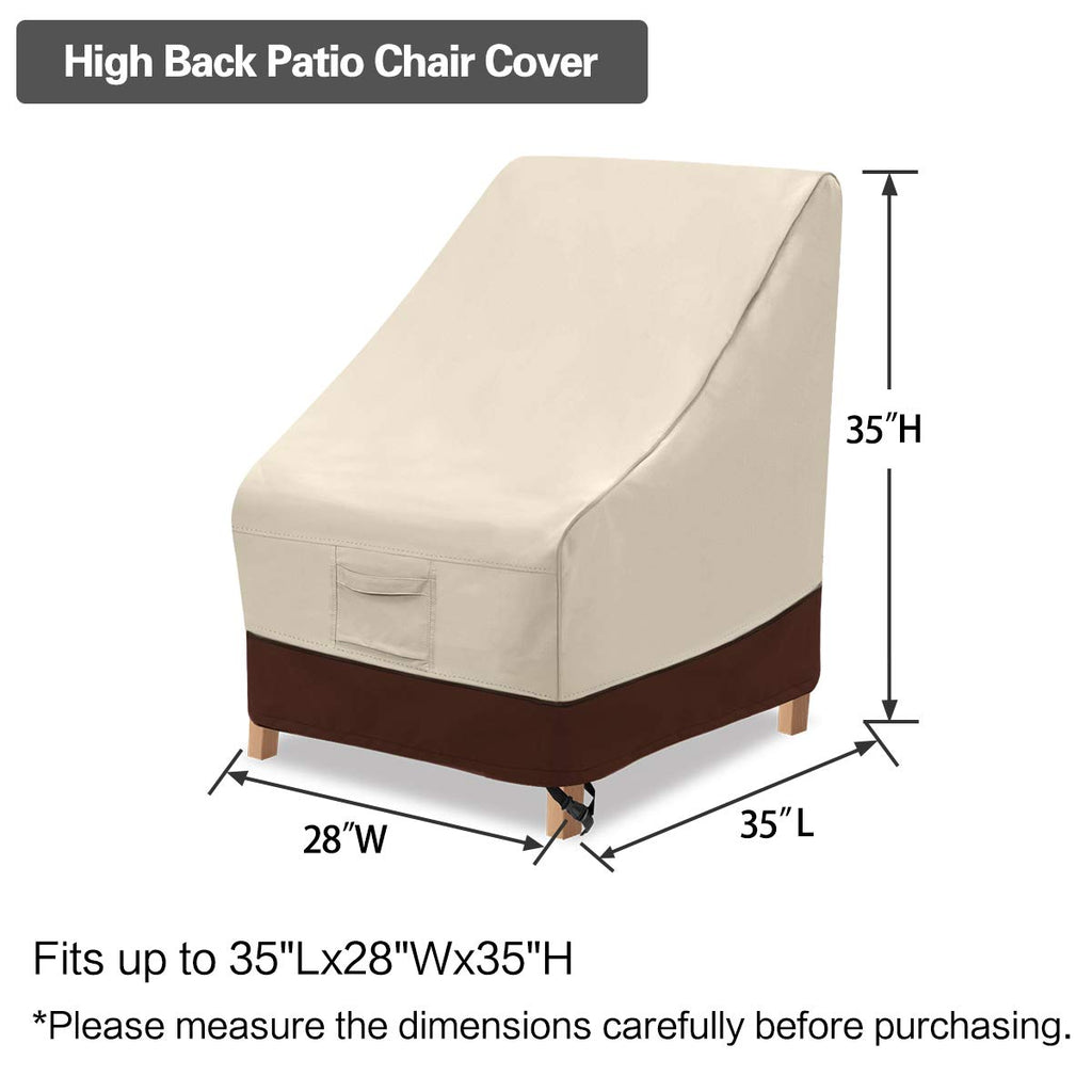 Vailge High Back Patio Chair Cover,Waterproof Outdoor Chair Covers,600D Heavy Duty High-Back Chair Outdoor Patio Furniture Cover - (2 Pack - 35' L X 28W X 35' H, Beige & Brown)