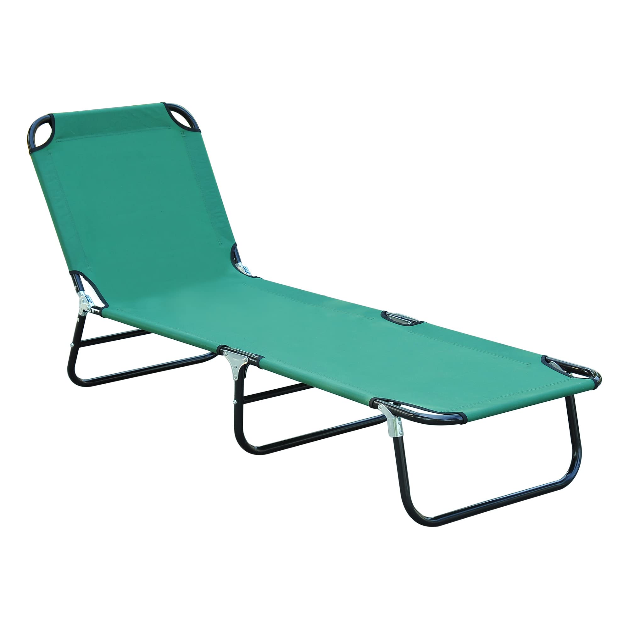 Outsunny Folding Chaise Lounge Pool Chairs, Outdoor Sun Tanning Chairs With 5-Level Reclining Back, Steel Frame For Beach, Yard, Patio, Green