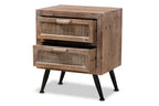 Baxton Studio Calida Mid-Century Modern Whitewashed Natural Brown Finished Wood and Rattan 2-Drawer Nightstand