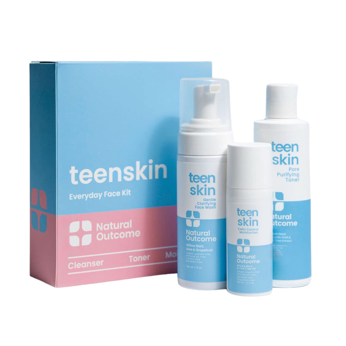 Natural Outcome Teen Skin 3-Step Skin Care Kit | Daily Boys & Girls Skin Care Regimen | Face Wash, Toner, & Moisturizer | Perfec